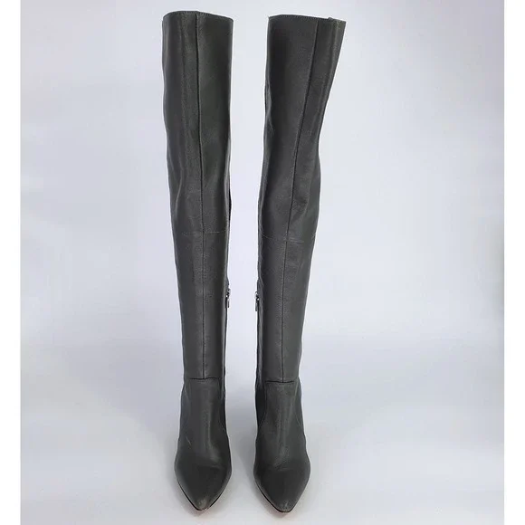 $240 Vince Camuto Majestie Over The Knee Boots Leather Knit Gray 9M Minimalist - Picture 2 of 13